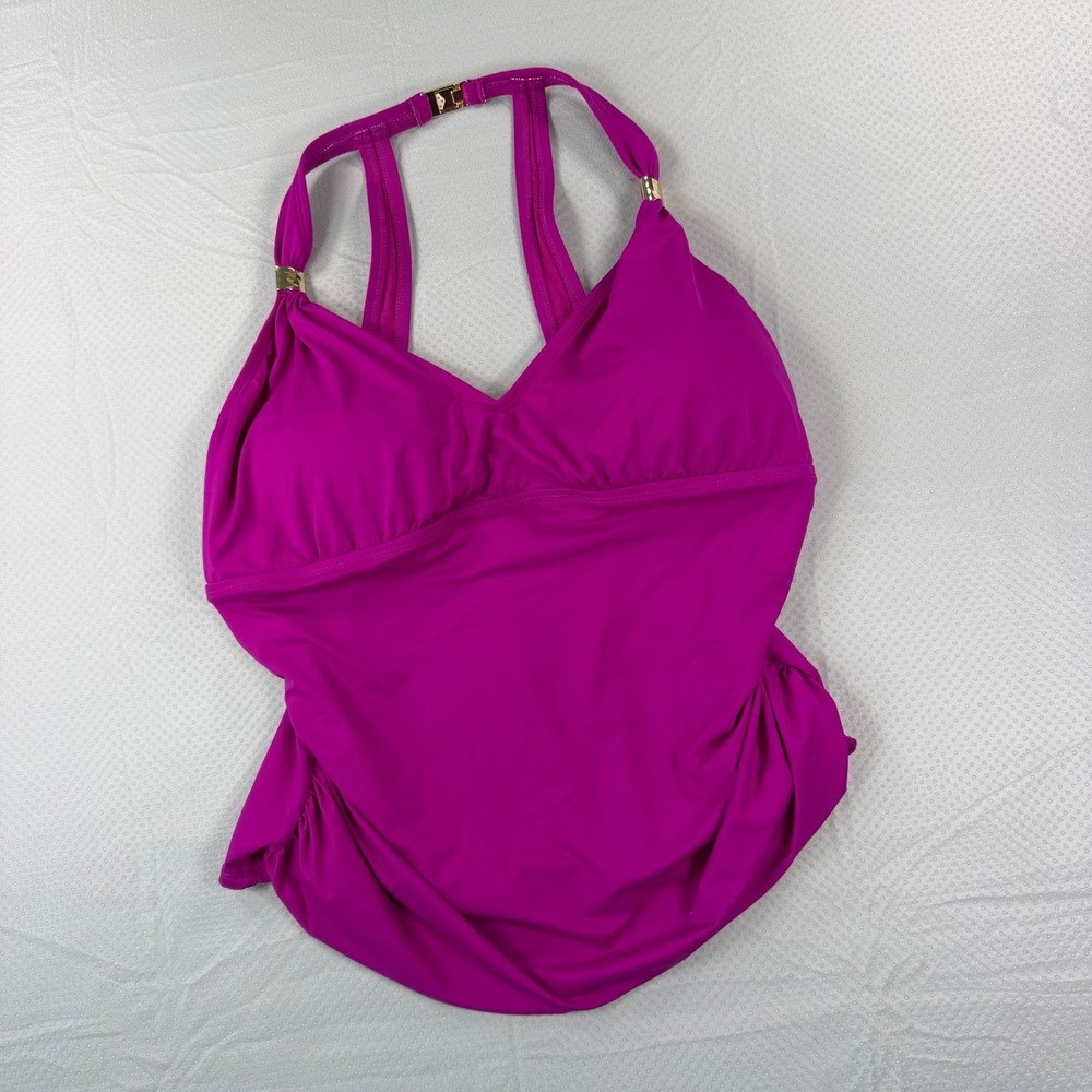 Lauren Ralph Lauren Womens 20W Purple Tankini Top Gold Hardware Ruched Swimsuit